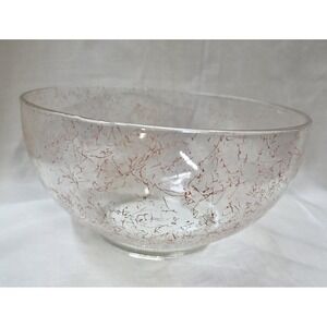 Clear Art Glass‎ Serving Bowl Pink Spaghetti String Swirl Design Centerpiece